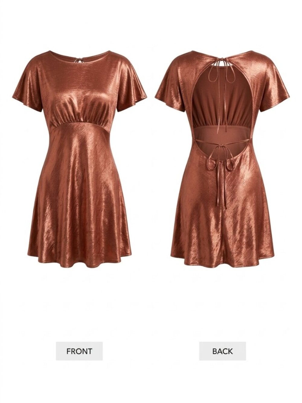 Free People Metallic Rust Open-Back Flutter Sleeve Mini Dress | SIZE 2